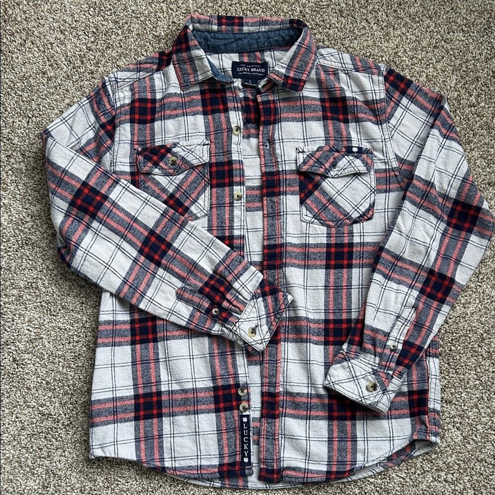 Lucky Brand Button Down Plaid Flannel Shirt, Boys Large